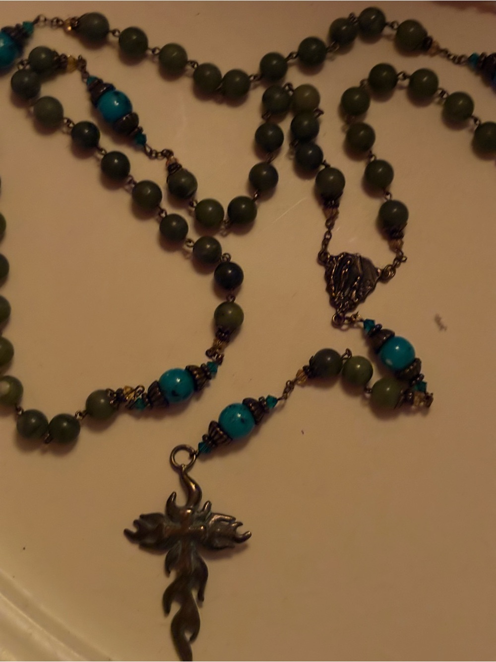 Antique rosary Green and Turquoise Beaded   Necklace - Picture 6 of 6